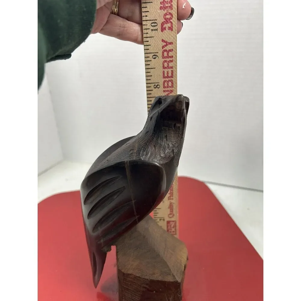 Vintage Hand Carved Ironwood Perched Eagle Hawk Bird of Prey Sculpture 8